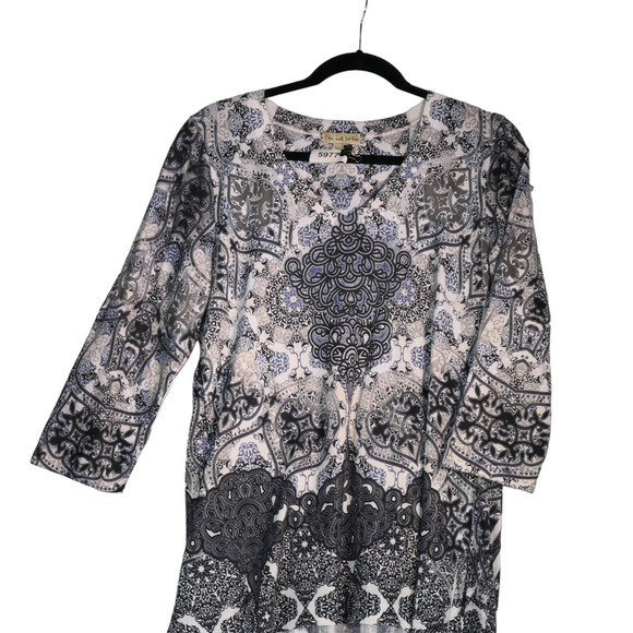 Live Let Live Knit Tunic Top Womens Large Blue Rhinestones Shimmer Bling Boho - Picture 2 of 8